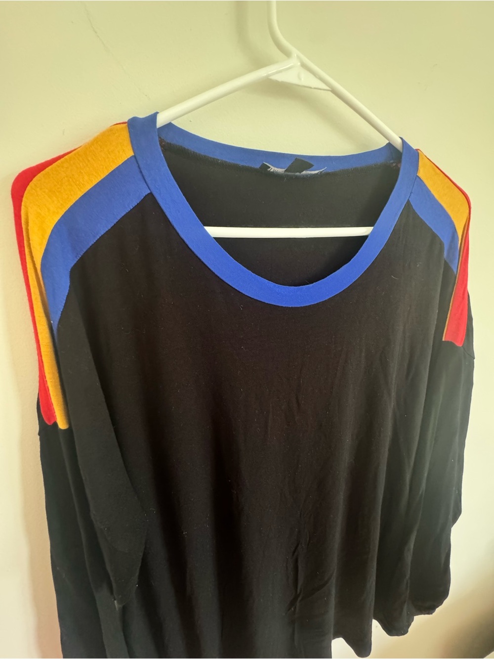 Women’s Colorblock Crewneck Top with Blue, Red & Yellow Accents